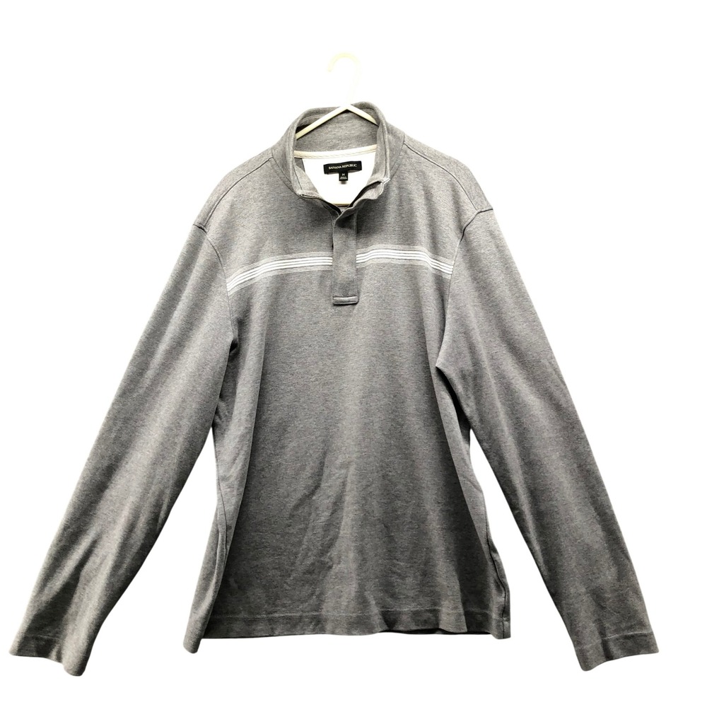 Banana‎ Republic Quarter Zip Pullover Mens M Gray Soft Cotton Striped Shirt